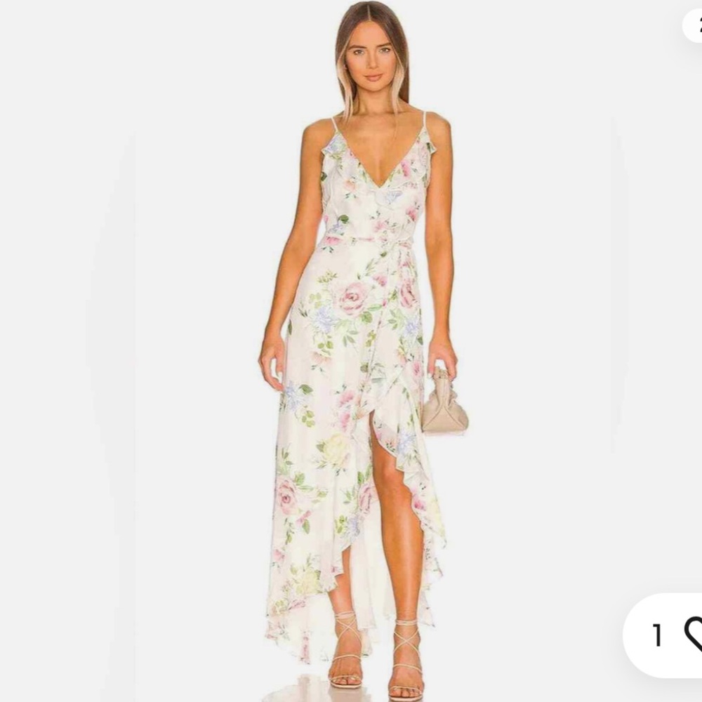#248” YUMU KIM meadow wrap floral high low maxi dress - Picture 2 of 6
